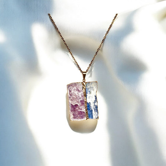 Blue Kyanite Necklace with Lepidolite or Selenite