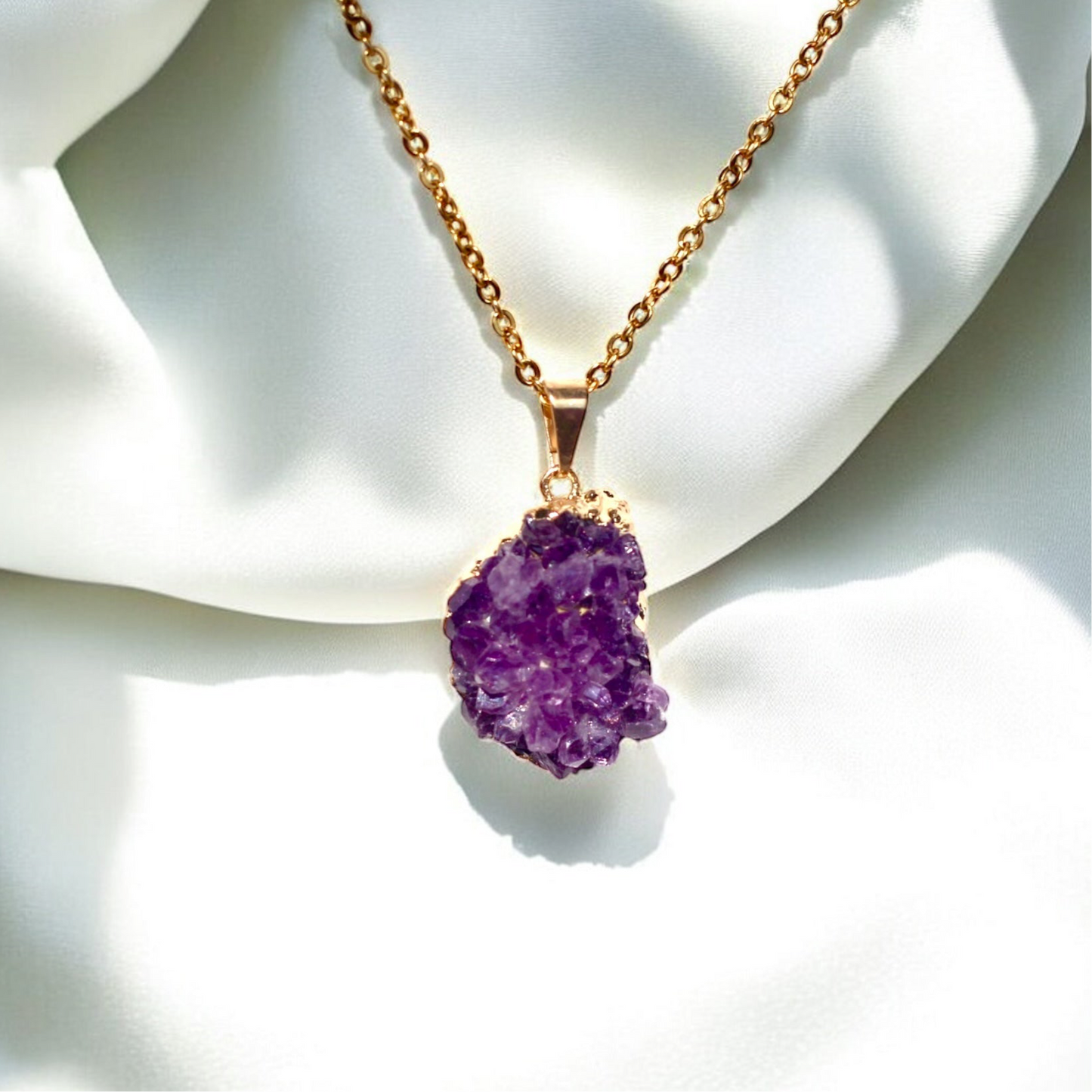 Amethyst Cluster Necklace Gold