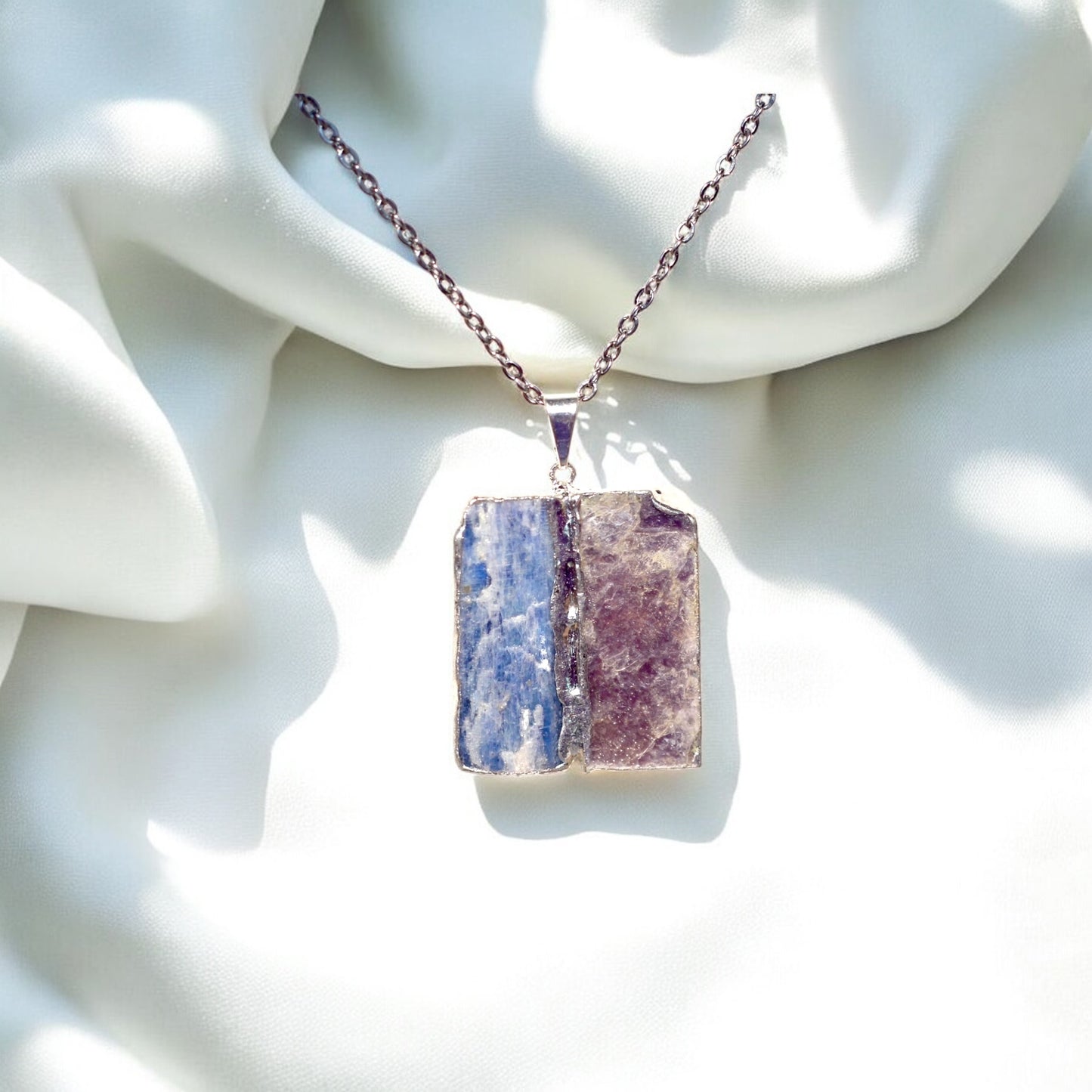 Blue Kyanite Necklace with Lepidolite or Selenite