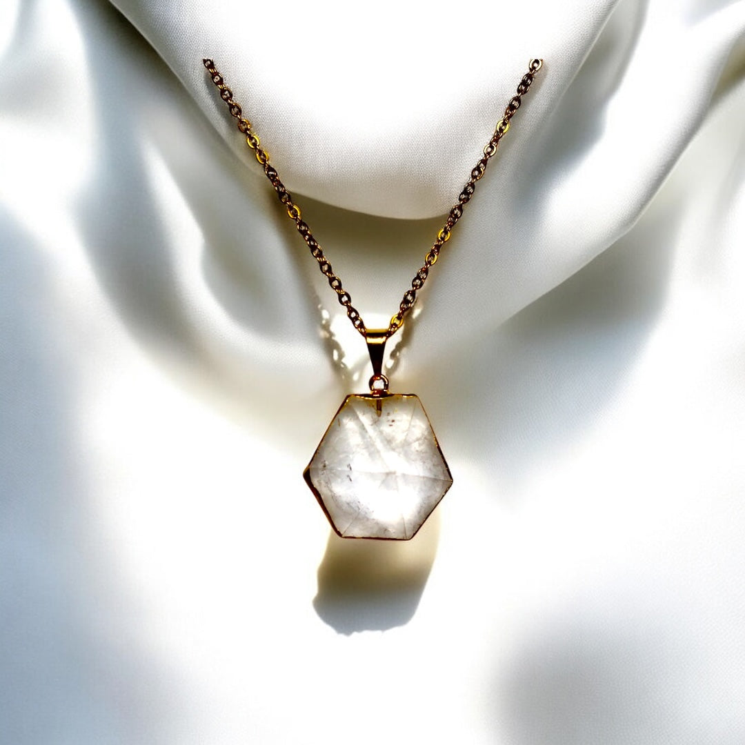 Quartz 6 sided Polished Crystal Necklace