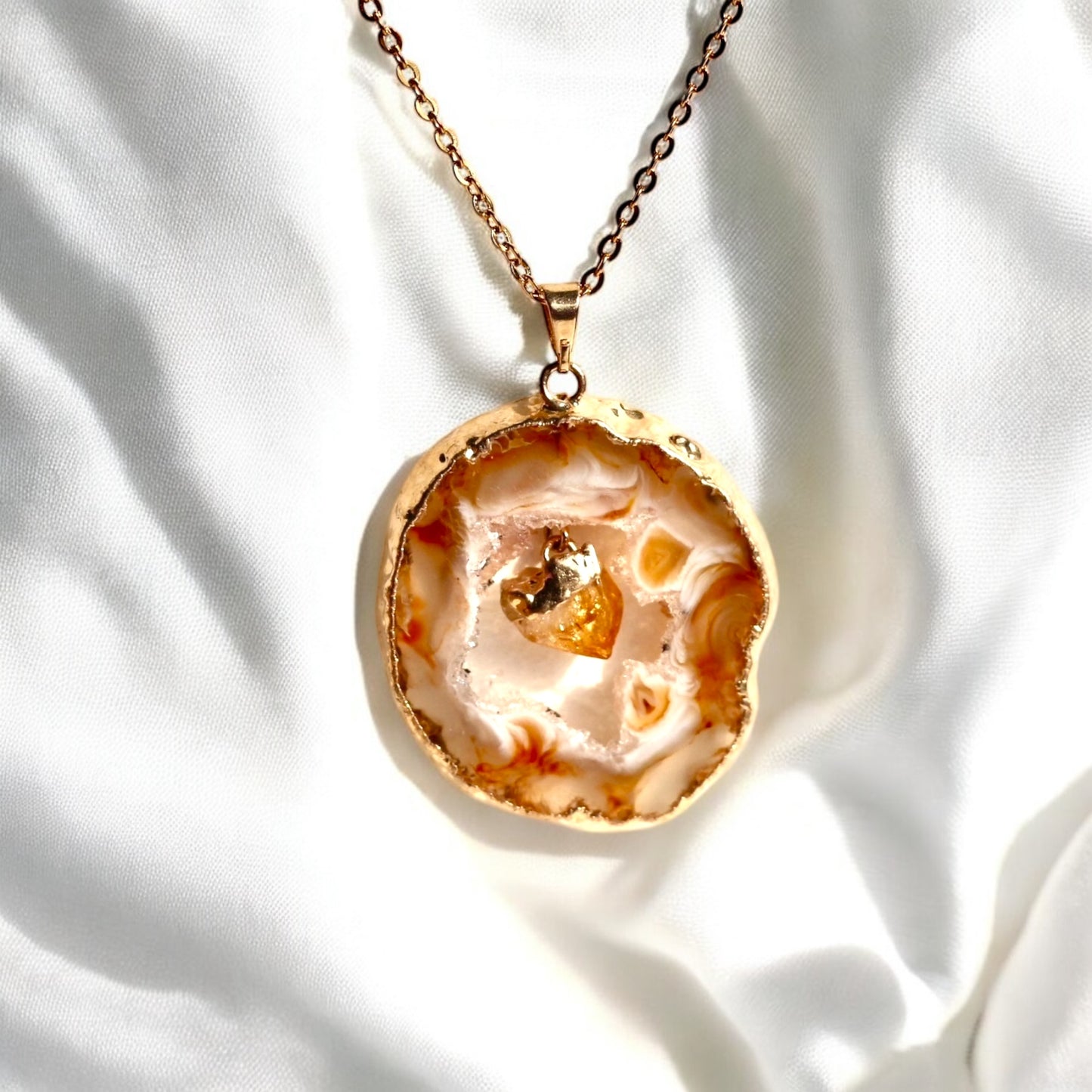Agate Geode Slice with Citrine Pendant