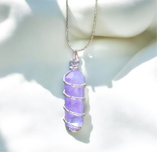 Amethyst Spiral Wrapped Necklace Gold