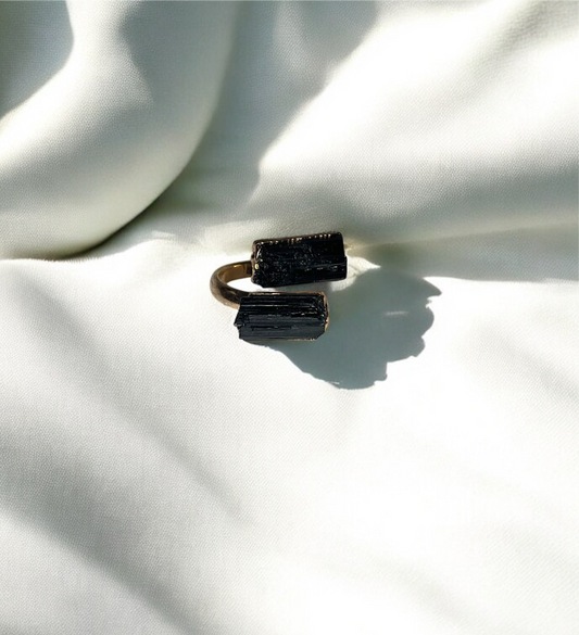 Black Tourmaline Adjustable Ring