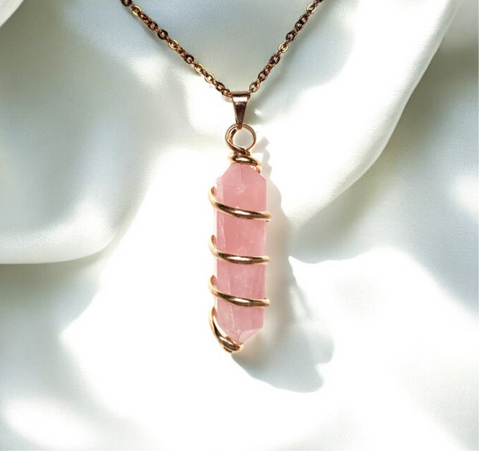 Rose Quartz Spiral Wrapped Necklace