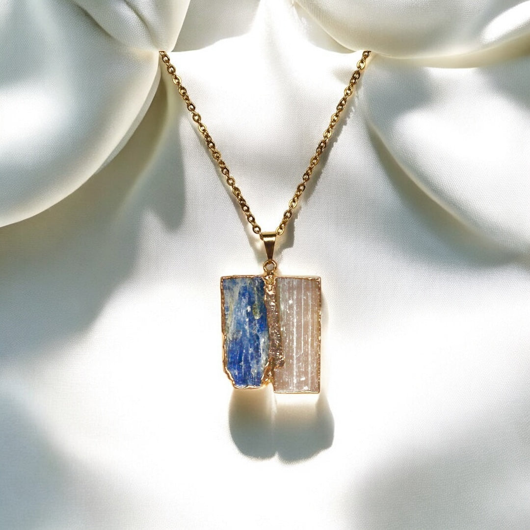 Blue Kyanite Necklace with Lepidolite or Selenite