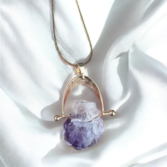 Amethyst Unpolished Horseshoe Swivel Necklace