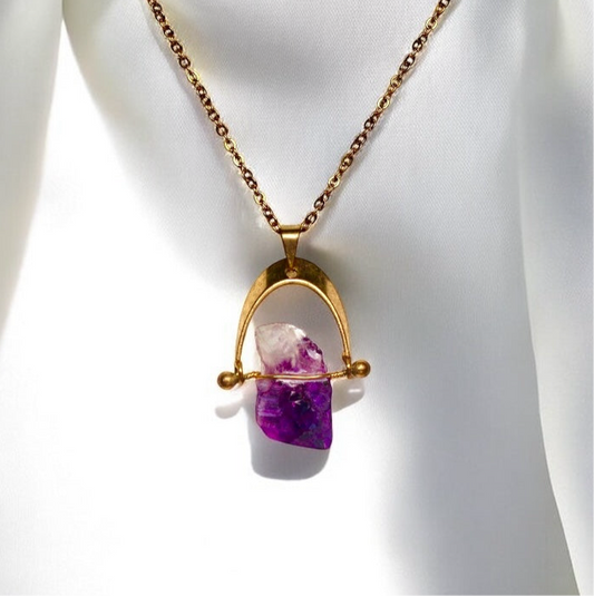 Amethyst Unpolished Horseshoe Swivel Necklace