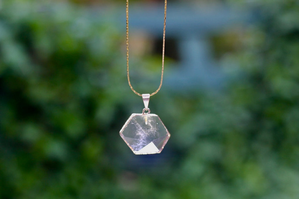 Quartz 6 sided Polished Crystal Necklace