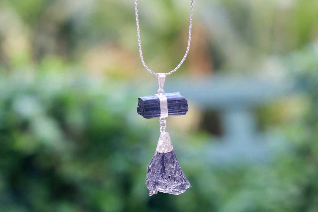 Black Tourmaline and Black Kyanite Protector Necklace