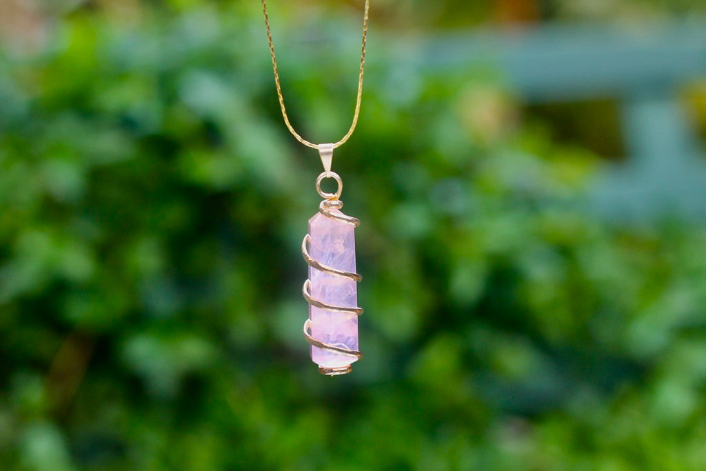 Rose Quartz Spiral Wrapped Necklace