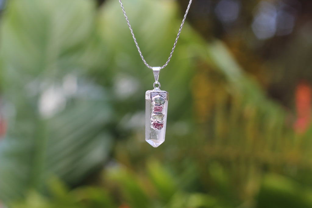 Quartz Crystal w/ Pink and Green Tourmaline Watermelon Necklace