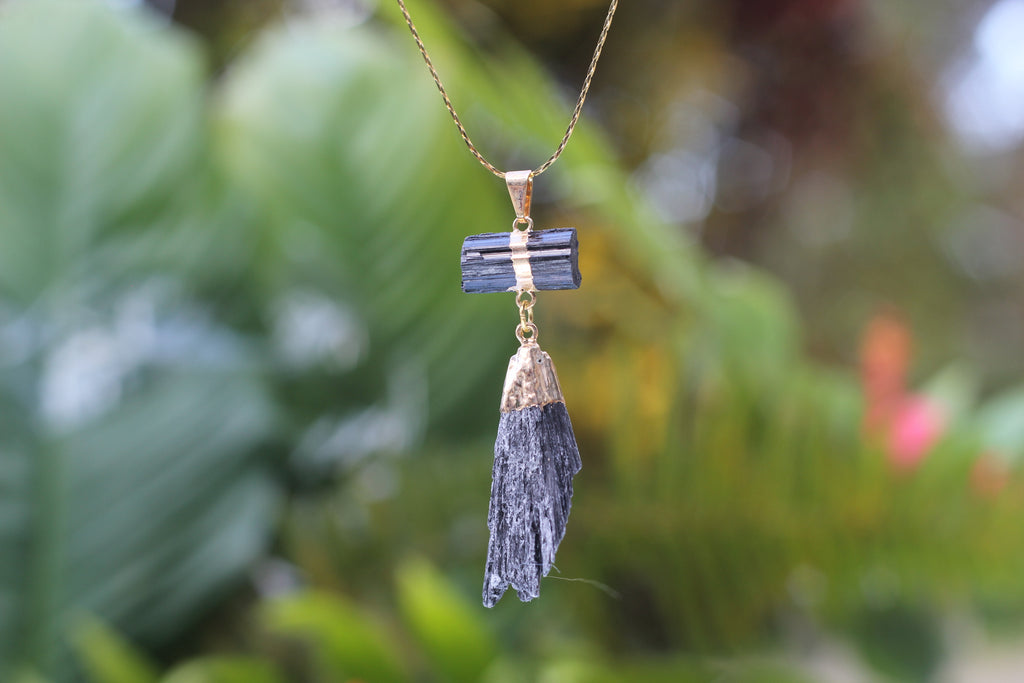 Black Tourmaline and Black Kyanite Protector Necklace