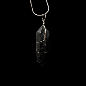 Black Tourmaline Wrapped Point Necklace