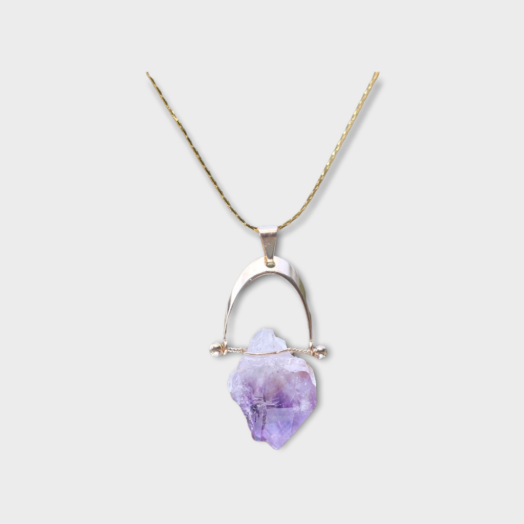 Amethyst Unpolished Horseshoe Swivel Necklace