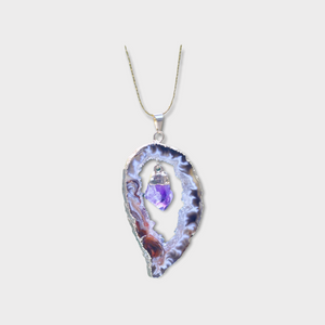 Amethyst Gold Agate Geode Slice Pendant