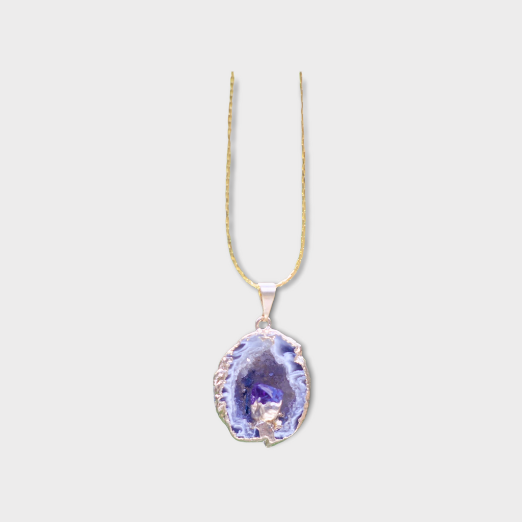 Amethyst Geode Half with Crystal Point Necklace